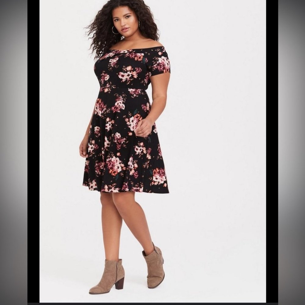 Torrid Mini Studio Luxe Ponte Off-Shoulder Skater Dress